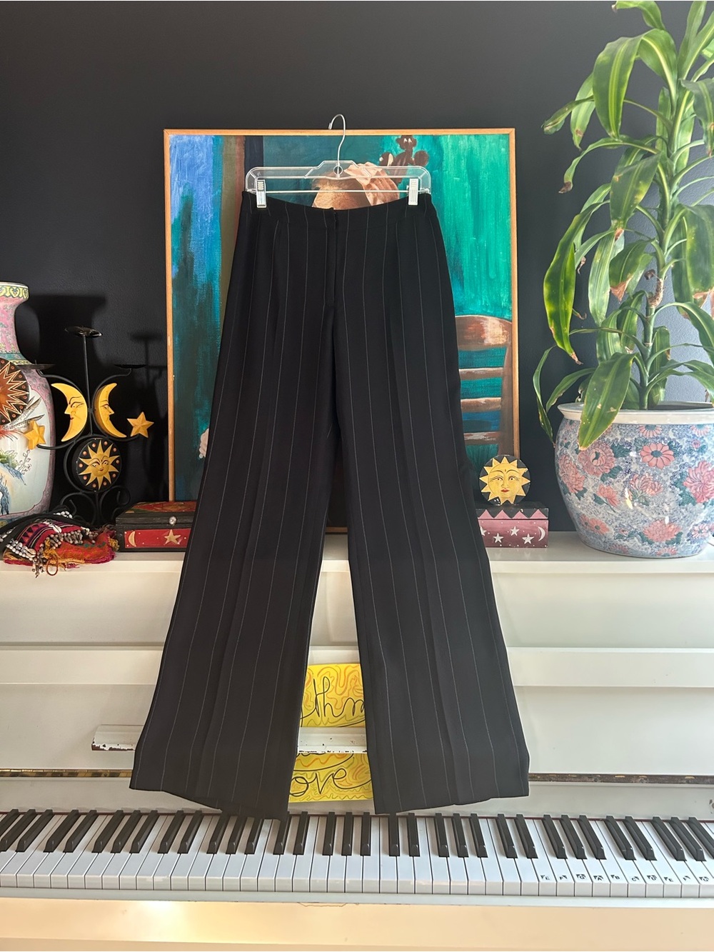 Laura Black Pinstripe Wide Leg Dress Pants Size 6
